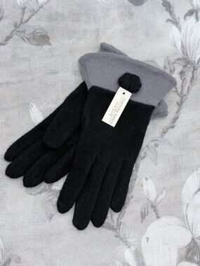 Carolina Amato NWT Cashmere Wool Gloves Black Gray Knit Winter One Size